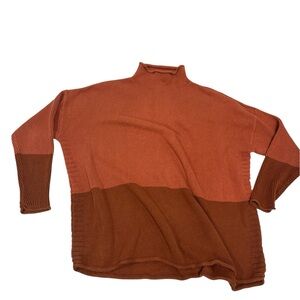 Tahari Rust Burnt Orange two tone color block funnel neck knit Sweater 2X